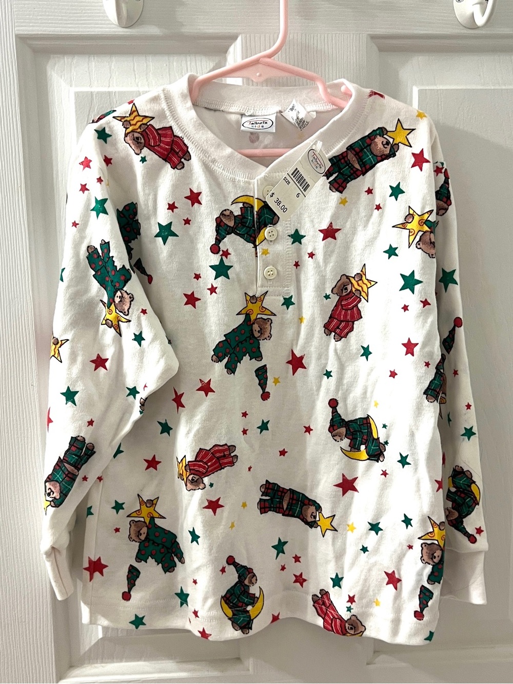 Talbots Kids Vintage Bears Stars Cotton Pijama Top Sz 6 New W/tag